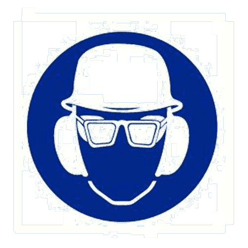 Safety googles, hearing protection and safety helmet pictogram