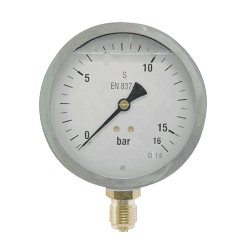 Glycerine pressure gauge 100 mm, bottom connection