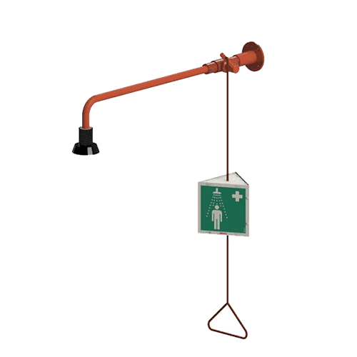 BROEN wall-mounted emergency shower with spray head for and pull rod