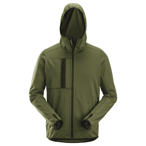 Snickers AllroundWork fleece hoodie met rits - khaki green