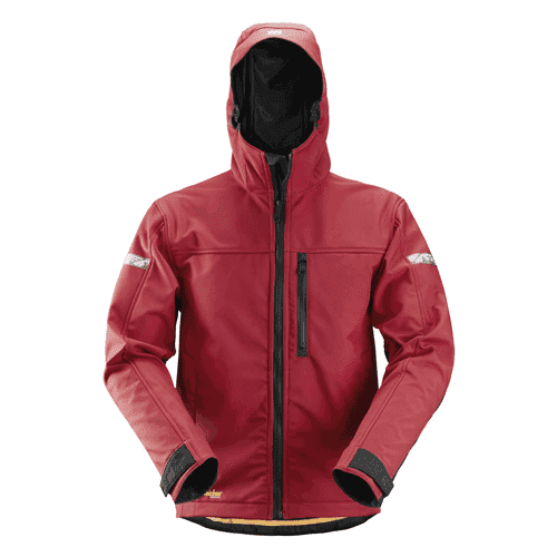 Snickers AllroundWork Soft Shell jack met capuchon 1229 - chili red / black