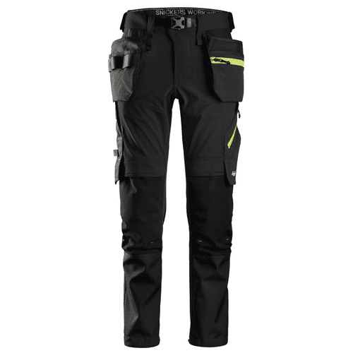 Snickers work trousers+ FlexiWork 6940 - black/neon yellow