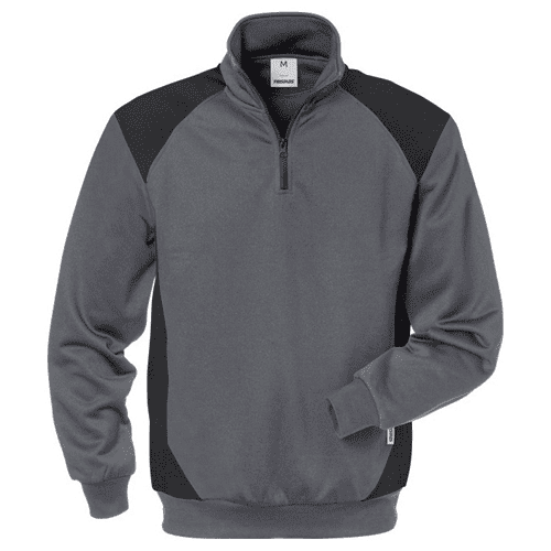 Fristads sweater met korte rits 7048 SHV, grijs/zwart