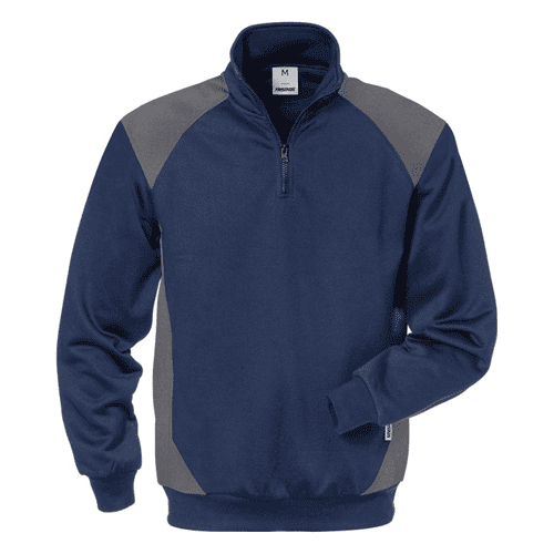 Fristads sweater met korte rits 7048 SHV, marineblauw/grijs