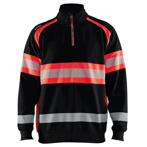 Blåkläder sweatshirt met korte rits 3553 High Vis - zwart/rood