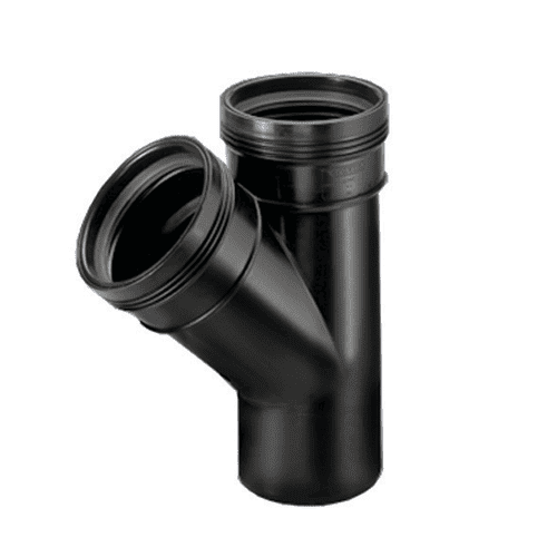 Wafix PP Tee 45° socket-socket-spigot, push-fit , white / black