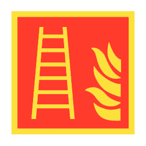 Ladder/flame pictogram, phosphorescent, 150 x 150 mm, PVC 1.2 mm