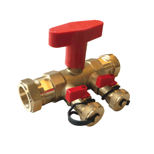 Protherm flush valve and fill/drain valve, compression fitting