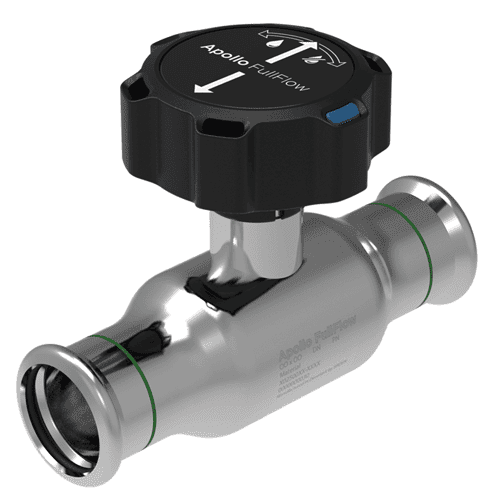 Apollo Fullflow stainless steel ball valve, 2x press with delay lever