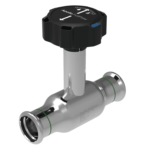 Apollo Fullflow stainless steel ball valve, 2x press with extended spindle and delay lever