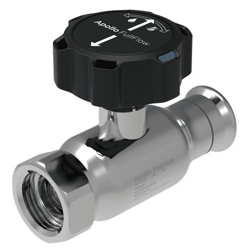 Apollo Fullflow stainless steel ball valve, press x female thread with delay handle