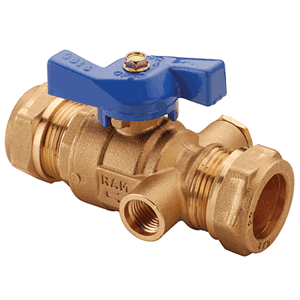 Raminex ball valve S28, 2x compression with butterfly handle and drain valve