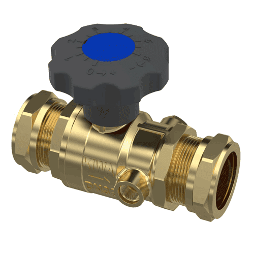 Raminex ball valve S28, 2x compression with delay handle and drain