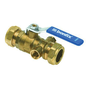 Bonfix ball valve 2 x compression, straight handle, drain valve