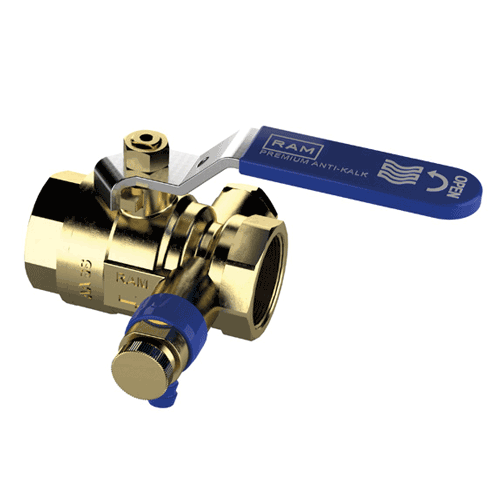 Raminex ball valve S28 premium anti-limescale, 2x f.thr., drain valve