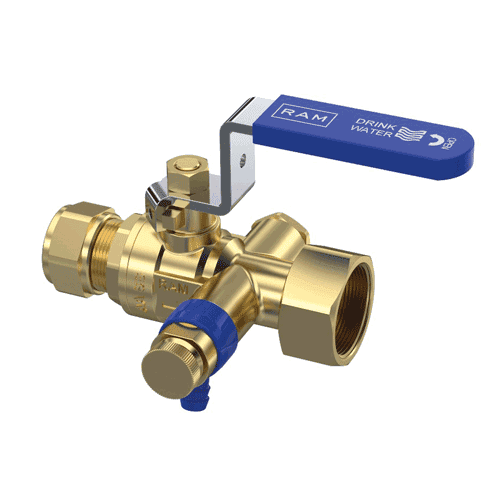 ball valve S28, compression x female thread coupling nut with straight handle and drain valve
