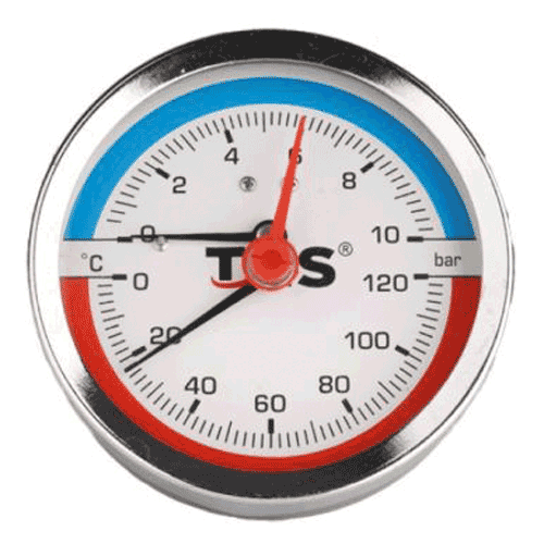 Mano- thermometer 80mm, achteraansluiting 1/2"