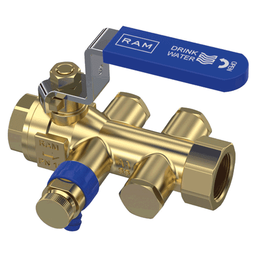 Raminex backflow preventer EA 2 x female thread, with drain valve and lever