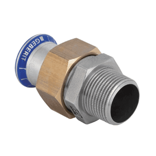 Mapress stainless steel 316, straight 3-part coupling, press x male thread - brass backnut