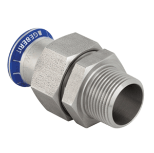 Mapress stainless steel 316, FKM blue, straight 3-part coupling, press/male thread