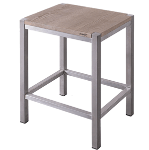 Wooden Stool 35x30x45 cm, solid oak 'old grey', brushed stainless steel