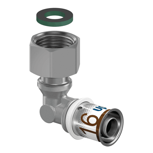 Uponor S-Press PLUS elbow coupling with f.thr coupling nut