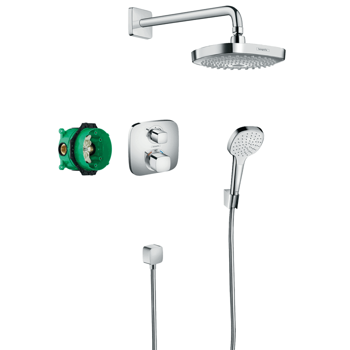 Hansgrohe Croma Select E shower system with Ecostat E thermostat, concealed