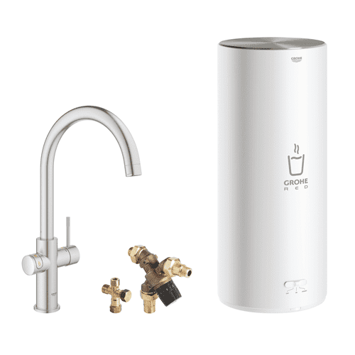 Bedoel entiteit Maken GROHE Red Duo kitchen mixer tap with Combi boiler and C spout, super steel,  693414 | Wholesale Van Walraven