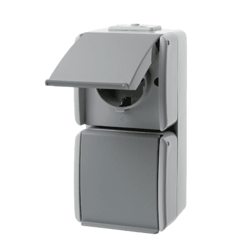 Double wall-mounted power socket with switch IP44, grey