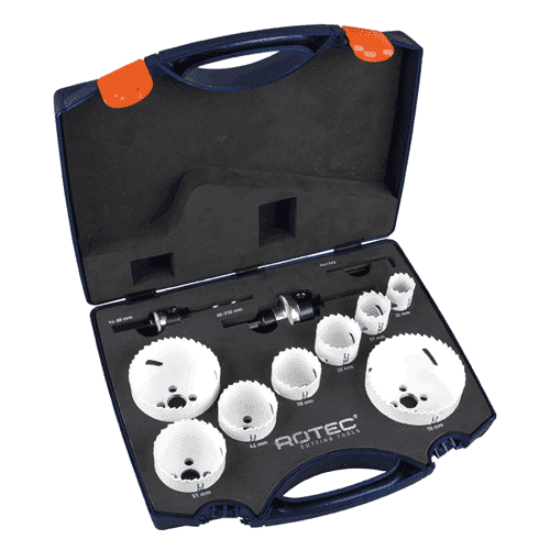 10-piece hole saw set in case (22, 27, 35, 38, 44, 51, 68, 76 mm + quick adapter (27)