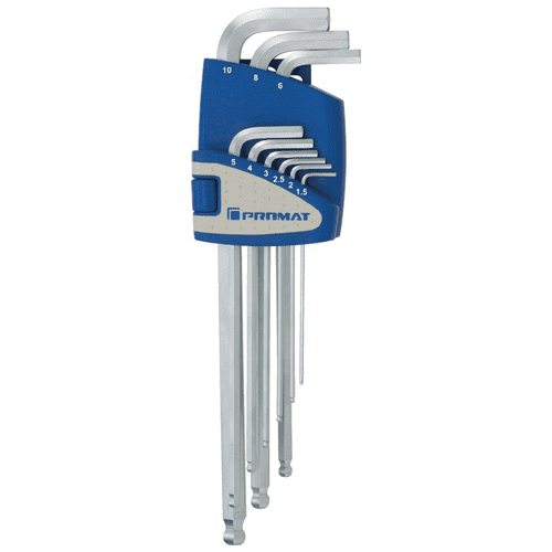 Promat right angle Allen key set with ball ends in 9-piece holder