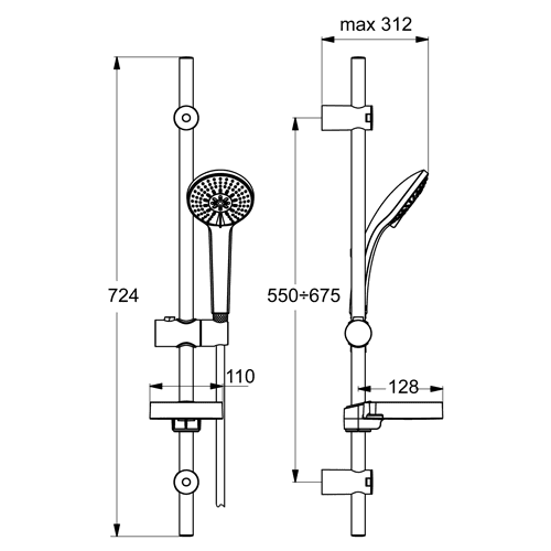 Ideal Standard IdealRain glijstangcombinatie 72cm detail 2