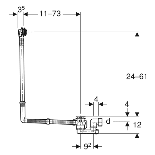 Geberit bath drain with rotary control d52, 70cm, chrome detail 2
